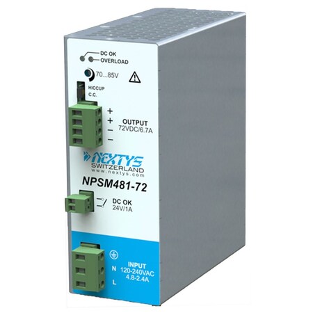 Automation Systems Interconnect Power Supply, 120V/240V AC, 72V DC, 480W, 6.7A, DIN Rail ASINPSM481-72